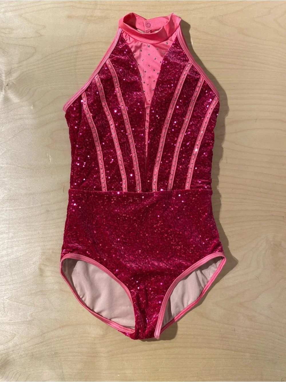 Weissman’s Sparkling Hot Pink Sequin Halter Dance  Leotard Size SA (RI)